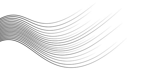 Abstract Flowing Speed Lines Element. Dynamic Wavy Motion Background Graphic with Thin Grayscale Curve Strokes