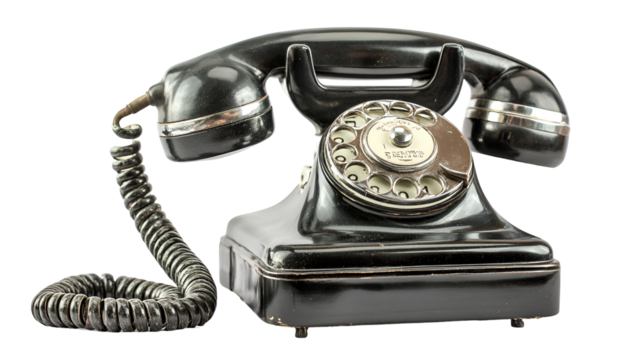 Vintage rotary dial telephone isolated on transparent background