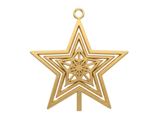 Golden star ornament with intricate design isolated on transparent background