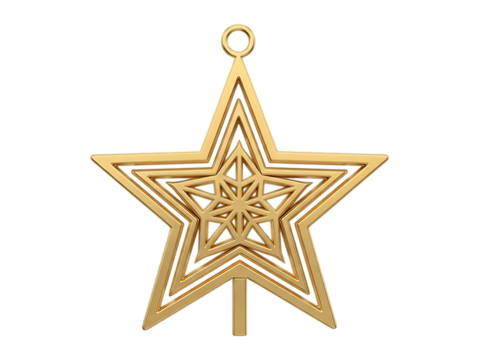 Golden star ornament with intricate design isolated on transparent background