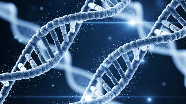 Double Helix D N A Structure Science Technology Medical Research Biology Genetics Abstract Blue 4K Ai HD high quality video.
