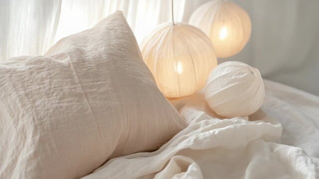 Video A bed with white comforter and pillows