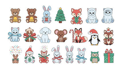 Obraz premium Playful Plush Collection: A charming assortment of adorable plush toys, each brimming with personality, arranged in a vibrant array of colors and designs. Ideal for creating warmth and delight.