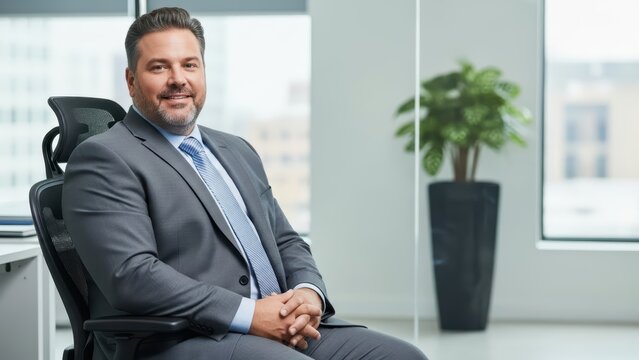 Confident caucasian male executive in modern office setting