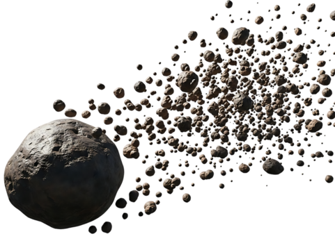 Asteroid field with large space rock isolated on transparent background