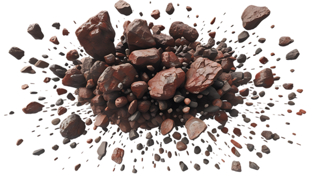 Asteroid field explosion with rock debris isolated on transparent background