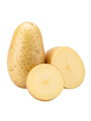 Fresh potatoes whole and cut isolated on transparent background