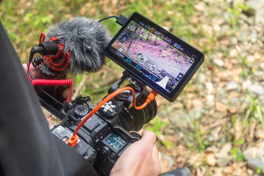 Man filming mountain biking in the Pyrenees