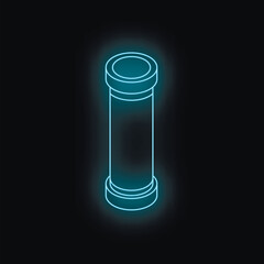 Neon blue plumbing pipe glowing on black background, isometric view