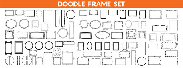 Doodle frame set, vector hand drawn stamp border, vintage abstract wavy post stamp simple design. Blue decorative rectangle label, empty banner shape collection. Coastal retro postmark doodle big set 