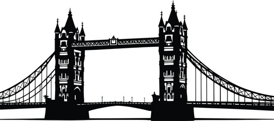 Naklejka premium High-Definition Solid Black Silhouette of a The Tower Bridge London,UK Bridge with Perfect Proportions and Sharp Edges black and white with white background 