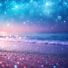 Dreamy beach scene with sparkling stars and soft pastel colors at twilight hour