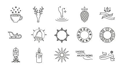 Holiday Line Icons: A collection of simple, elegant line icons depicting festive elements of holiday, perfect for use in designs.