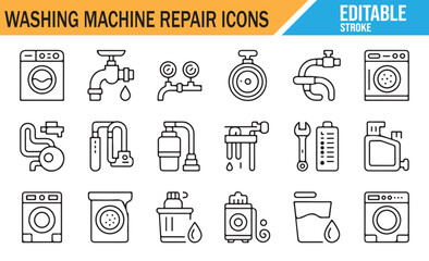 Fototapeta premium Laundry Appliance Repair and Plumbing Outline Icons Collection