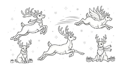 Obraz premium Whimsical Deer Imagery: Enchanting illustrations of deer, each with its unique charm. one with wings, scarves, and gifts. Embrace the festive joy with this collection.