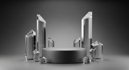 Geometric crystal pedestal with showcase use cases