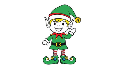 Friendly Elf: A cheerful elf, donned in festive attire, stands ready to spread holiday joy with a welcoming wave.