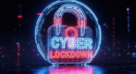 Cyber security padlock lock digital protection lockdown concept with data