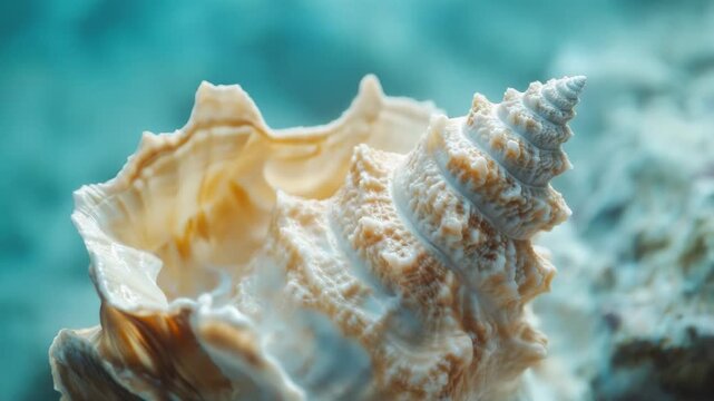 Video Close-up  of a sea shell sitting on a rocky surface