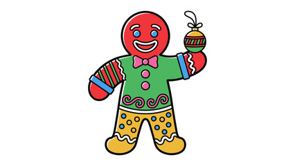 Obraz premium Festive Gingerbread Ornament: A cheerful gingerbread man dressed for holiday, holding a Christmas ornament.