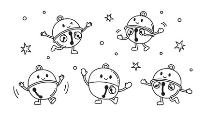 Fototapeta premium Dancing Holiday Bells: A playful illustration of animated bells, each adorned with a joyful expression, dancing and frolicking among scattered stars, representing the merriment of the holiday season.