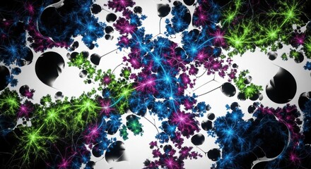 Fractal abstract art glowing blue pink green organic patterns background decor