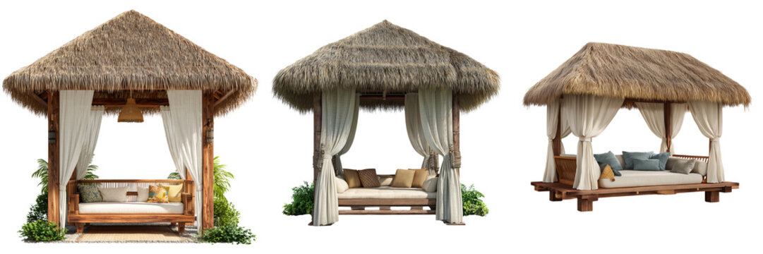 Set of Tropical Cabana Free Set, Cabana, House on transparent png background. Ai generated