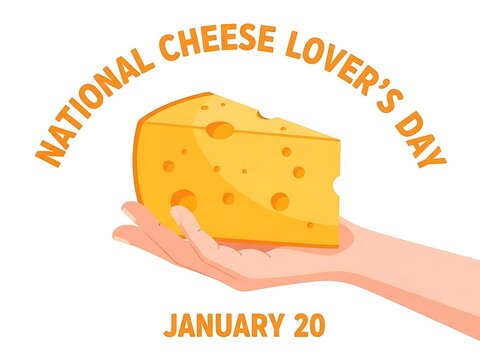 Hand holding a slice of swiss cheese for national cheese lovers day january 20