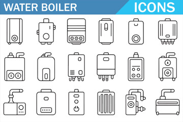 Minimal Electric and Gas Water Boiler Line Icons with Editable Stroke