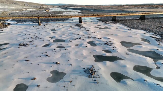 Frozen river Iceland mountain highlands