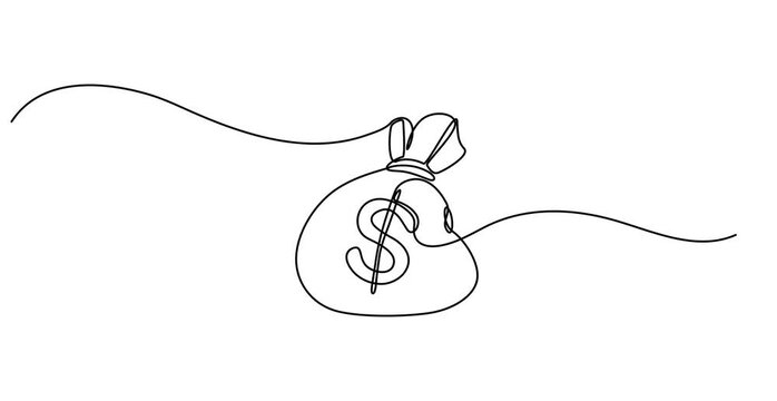 Animated self drawing of Dollar money bag continuous one line drawing illustration. Business euro sign concept. Continuous one line drawing of euro money bag.