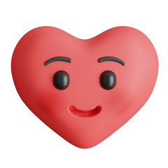 3d smiling heart shape emoticon on isolated transparent background