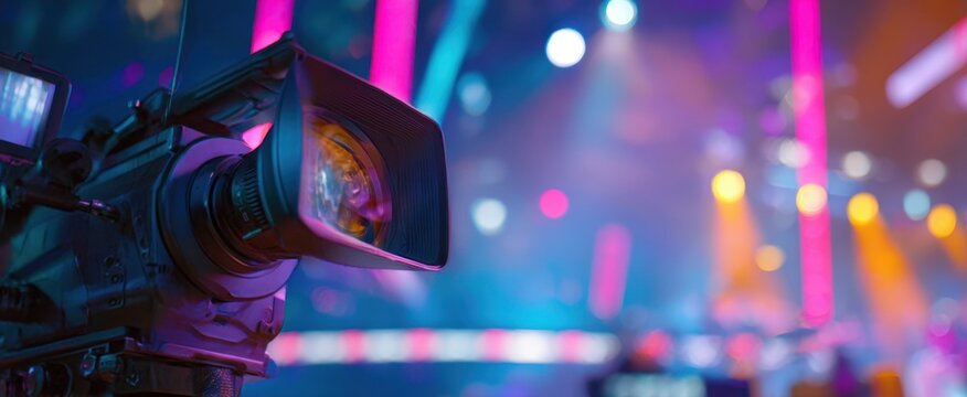 The camera capturing live concert lighting and vibrant stage atmosphere with bokeh