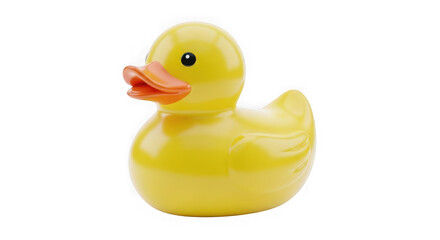 Classic bright yellow rubber duck bath toy on clean background.