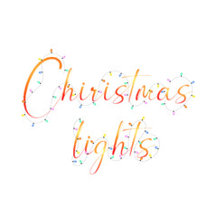 Christmas Lights Typography &ndash; Festive Cursive Text with Multicolor Bulbs on Green Background for Holiday Design EPS and PNG