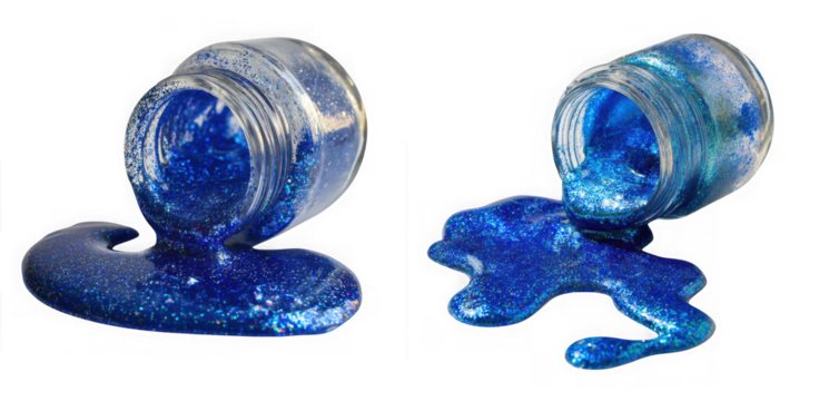 Two abstract blue glass artistic sculptures resembling mythical creatures isolated on transparent background