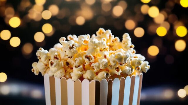 Video A popcorn box with freshly popped popcorn on top
