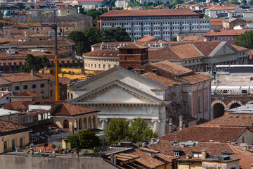 Aerial view of Verona historic buildings and architecture on a sunny day.