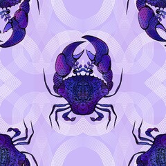 seamless pattern with crabs and lines 