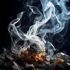 Naklejka premium Abstract smoke and fire over rocks background wallpaper hd high quality desktop background image