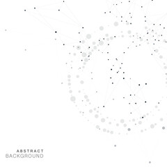 Abstract vector background featuring swirling network interconnected black dots and lines forming geometric patterns
