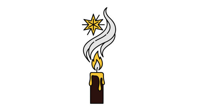 Radiant Candle: A meticulously crafted illustration depicting a glowing candle flame, rising smoke, and a star symbol above.