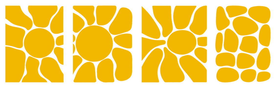 Abstract Yellow Sun and Pebble Patterns on White Background