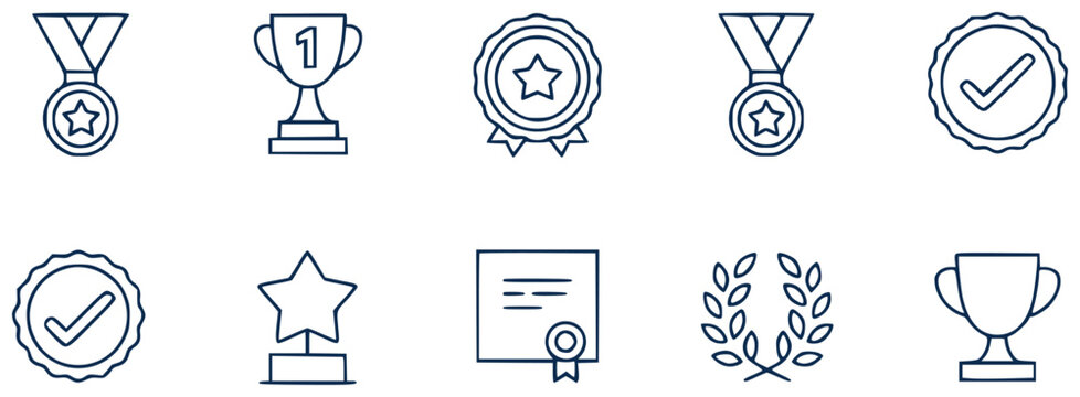 Collection of Award and Achievement Icons Medals, Trophies, Certificates, and More