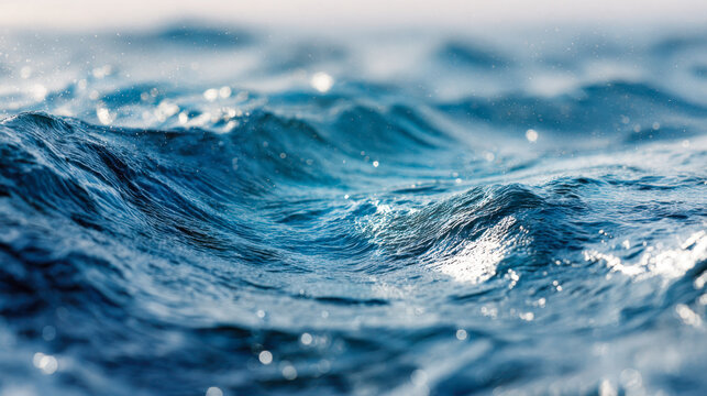 Gentle ripples and shimmering waves on a sunlit ocean surface creating a serene and calming water landscape with sparkling reflections at close range