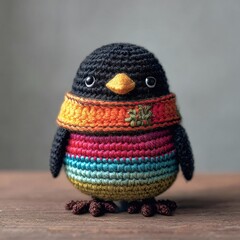 Miniature winter knitted rook