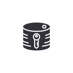 Server database with keyhole. Data storage icon showing locking mechanism for confidential information, safe backup, and data encryption.