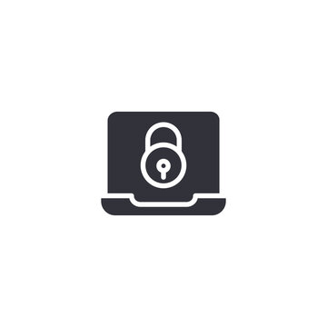 Laptop with padlock sign. Secure computer screen with lock indicating protected login, privacy control, and authorized access management.