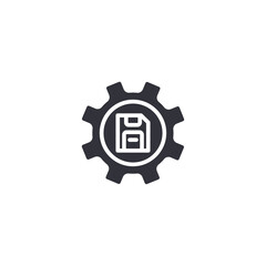 Gear and shield icon symbolizing data security maintenance, system configuration, and protected backup control.