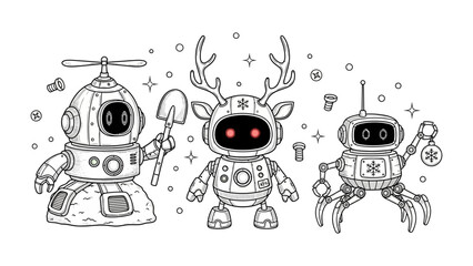 Robotic Wonderland: A collection of charming, retro-style robots with unique designs, exuding a sense of whimsy and futuristic retro.